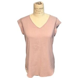 Express Womens VNeck Cuffed Cap Sleeve Blouse Dusty Rose Pink Top Work Casual XS